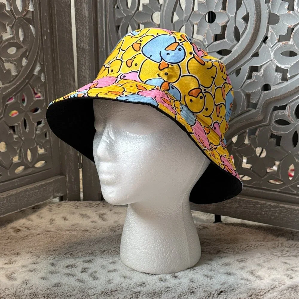 Reversible rubber duckie bucket hat kids OS tropical summer vacation kidcore